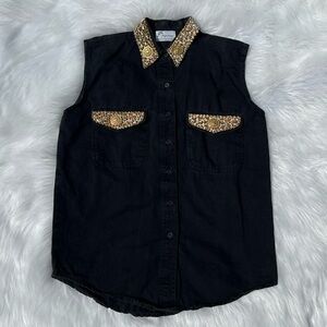 3/$30🪩 Vintage Leopard Denim Top